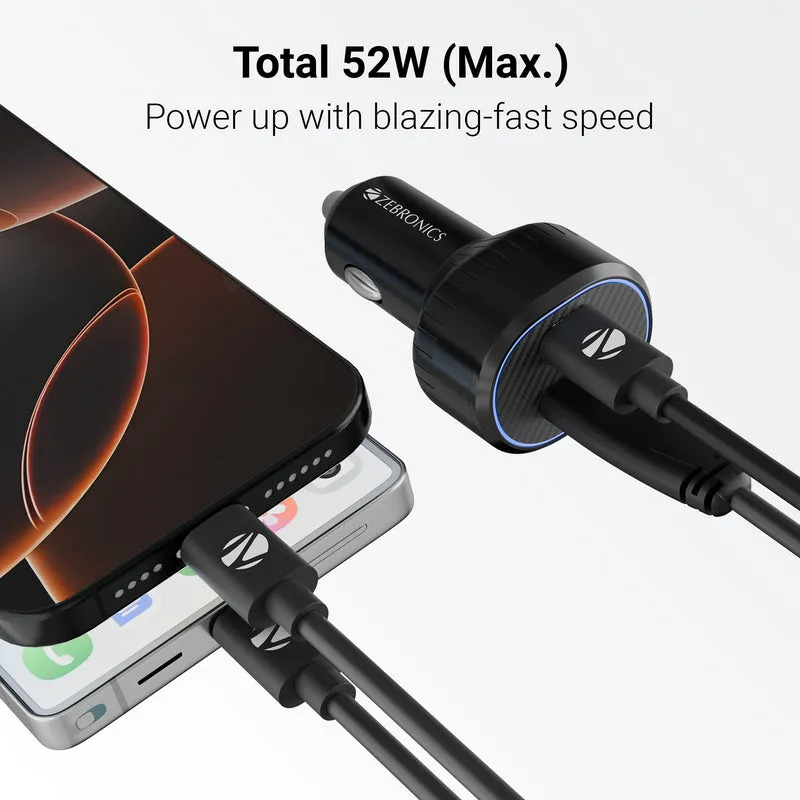 Zebronics Car Charger Included 1m Type C Cable 52w (CC52) view 2
